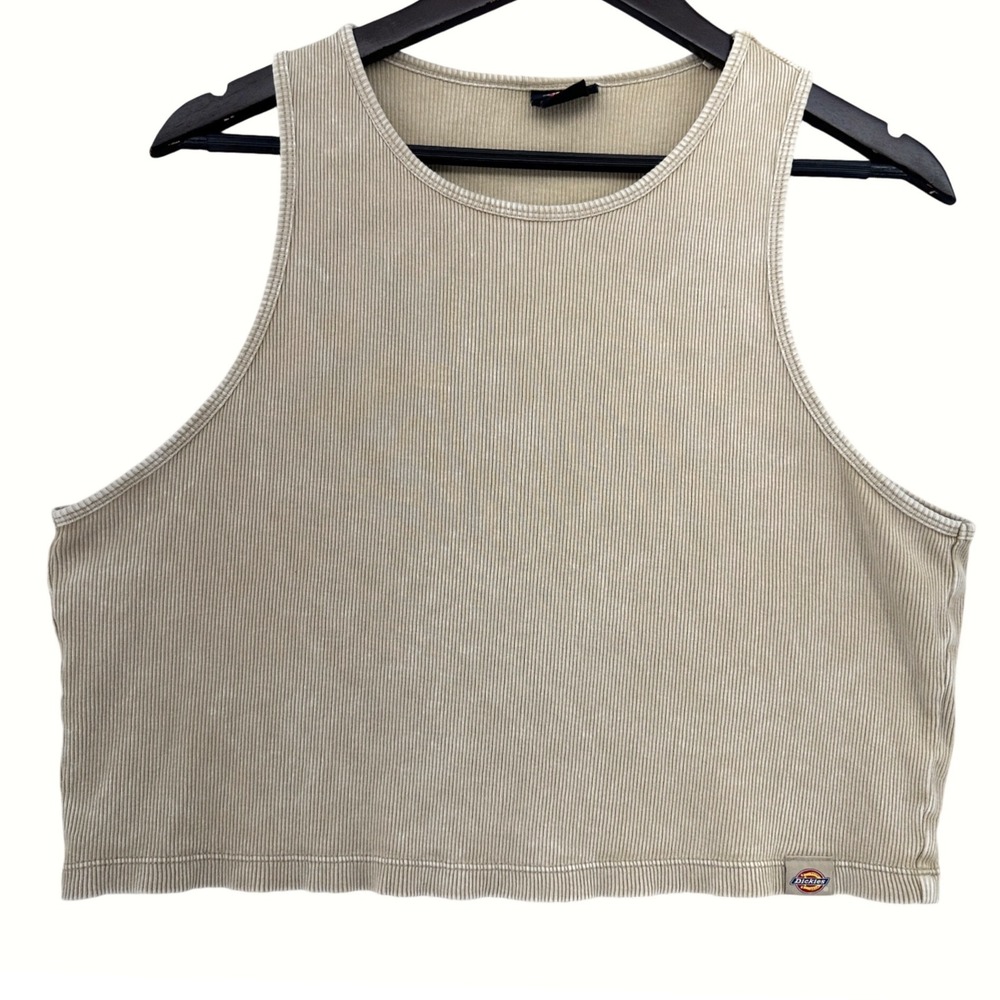 Dickies Womens Tan Ribbed Knit Sleeveless Crop Tank Top XL 90s Inspired Grunge